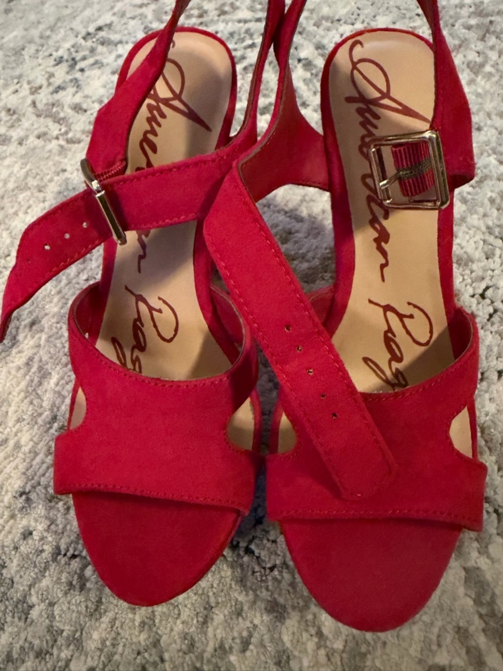 American Rag Bright Red Suede Slingback Heels